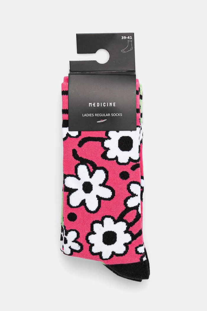 Odzież Skarpetki (2-pack) bawełniane damskie w kwiaty kolor multicolor RS25.LGD407 multicolor