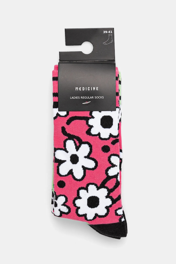 Odzież Skarpetki (2-pack) bawełniane damskie w kwiaty kolor multicolor RS25.LGD407 multicolor