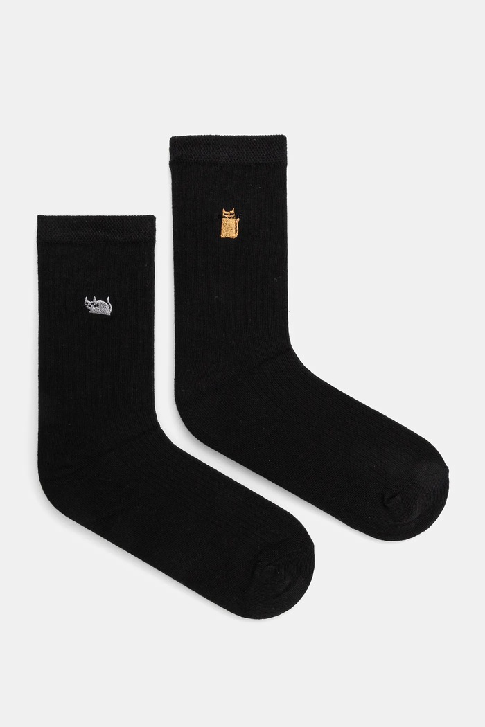 Skarpetki z ozdobnym haftem w koty (2-pack) kolor czarny skarpetki długie czarny RS25-LGD409
