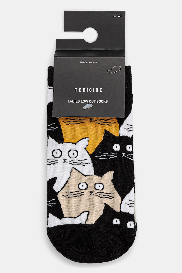 Odzież Skarpetki bawełniane damskie w koty (2-pack) kolor multicolor RS25.LGD512 multicolor
