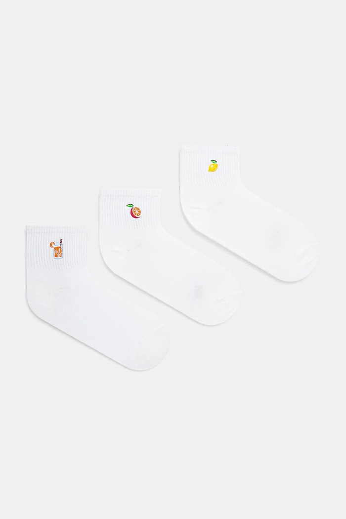 Skarpetki bawełniane damskie z ozdobnym haftem (3-pack) kolor biały skarpetki długie biały RS25-LGD606