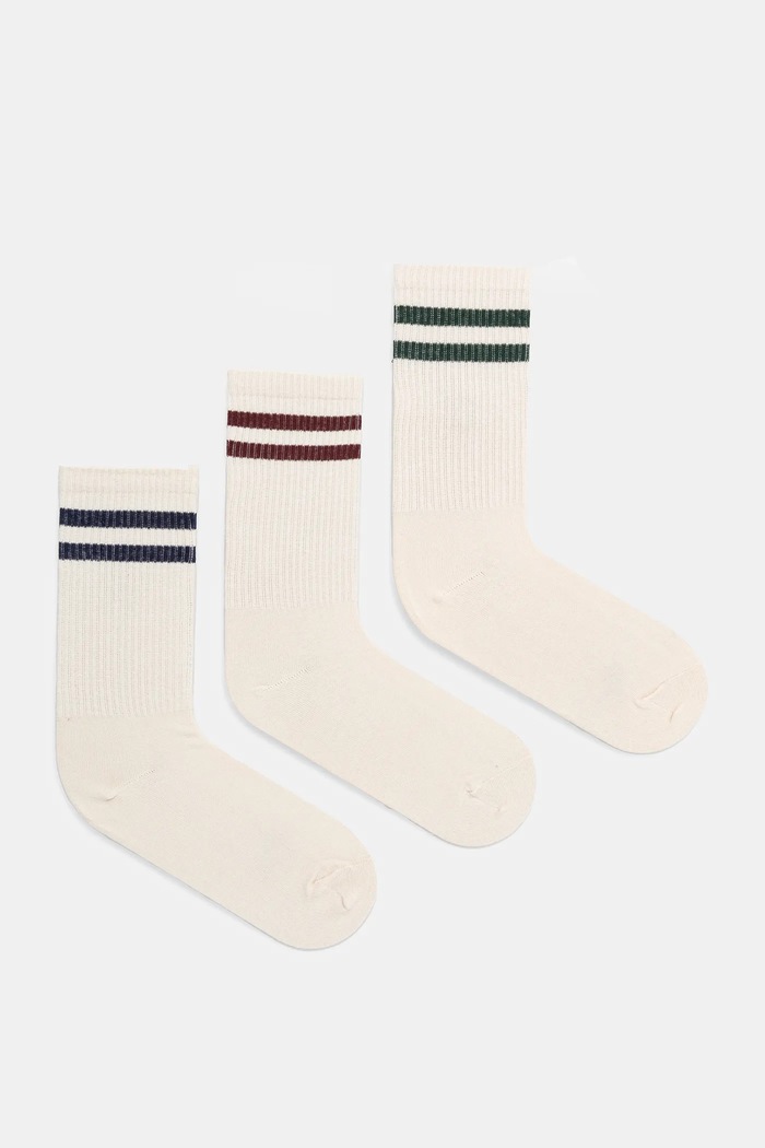 Bavlněné ponožky dámské s proužky (3-pack) béžová barva dlouhé ponožky béžová RS25-LGD610