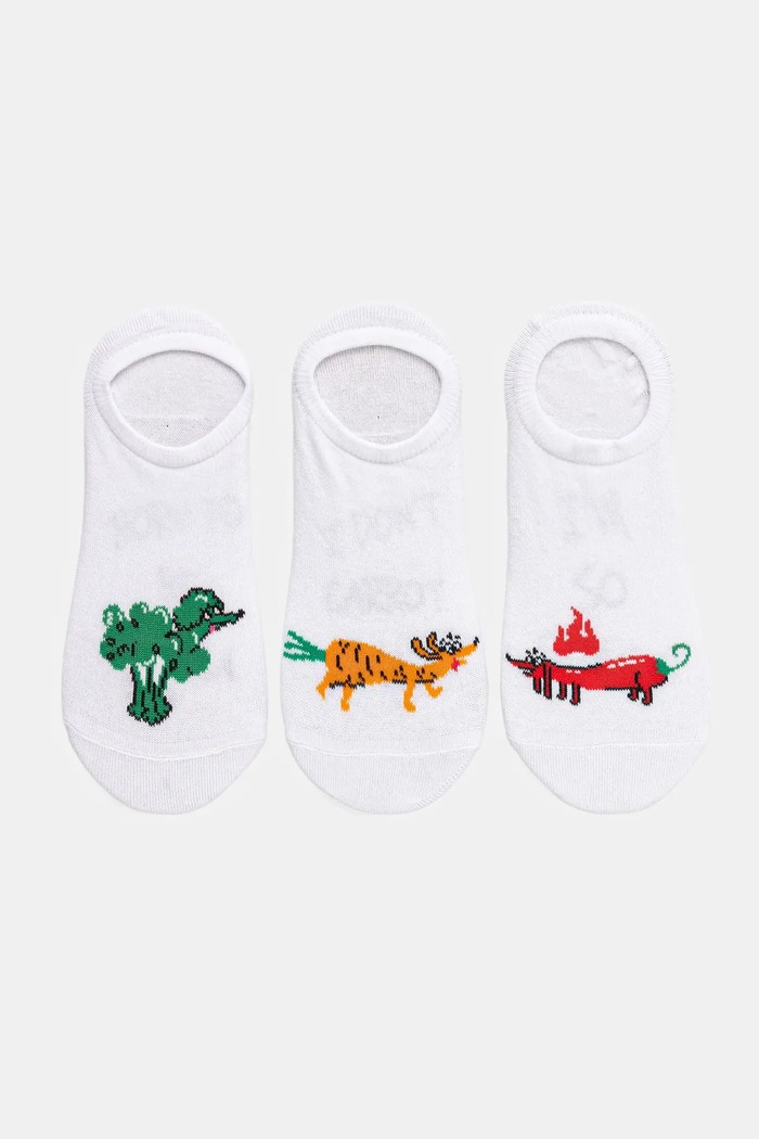 Bavlněné ponožky dámské se vzorem psů (3-pack) bílá barva krátké ponožky bílá RS25-LGDB00