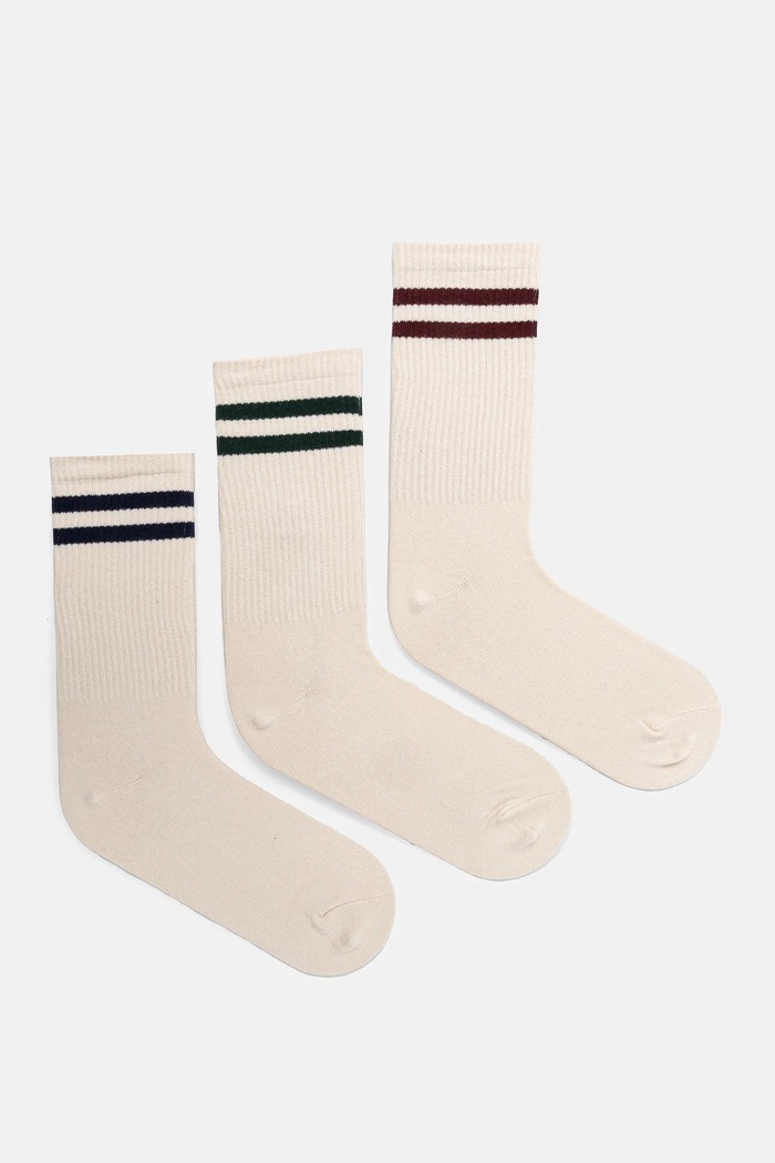Skarpetki bawełniane męskie z paskami (3-pack) kolor beżowy pasy beżowy RS25-LGM411