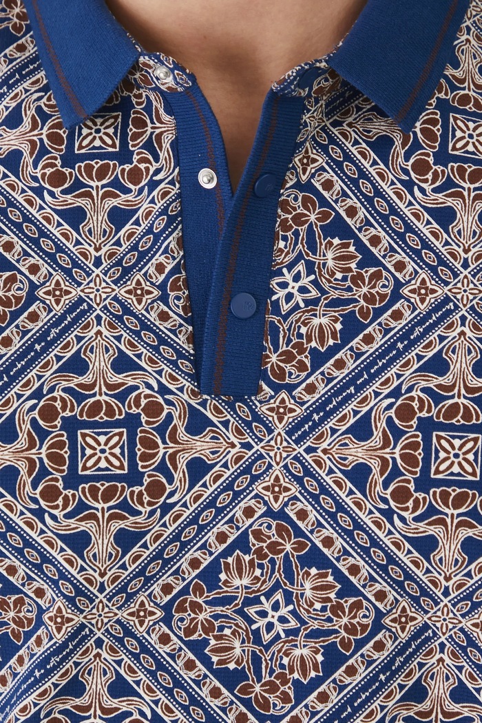Polo bawełniane męskie z elastanem wzorzyste kolor granatowy RS25-POM903 granatowy