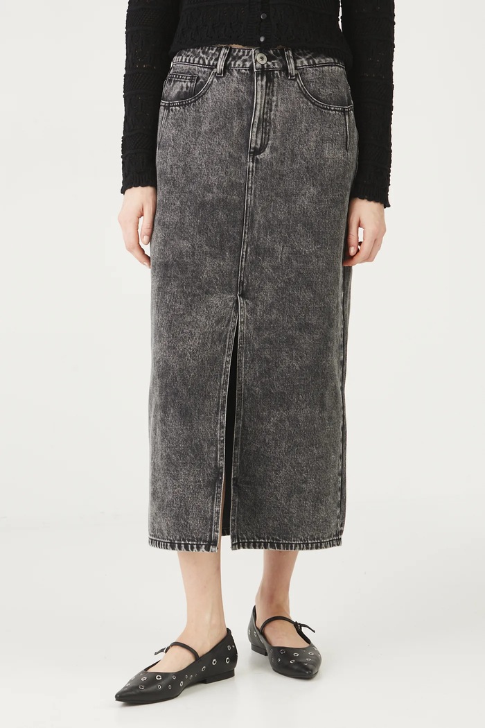 Spódnica jeansowa bawełniana damska maxi z efektem sprania kolor szary RS25-SDD400 szary RS25