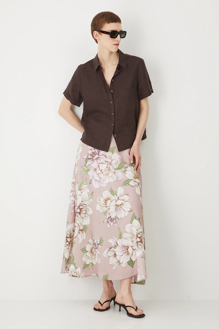 Spódnica damska maxi w kwiaty kolor różowy różowy RS25-SDD901