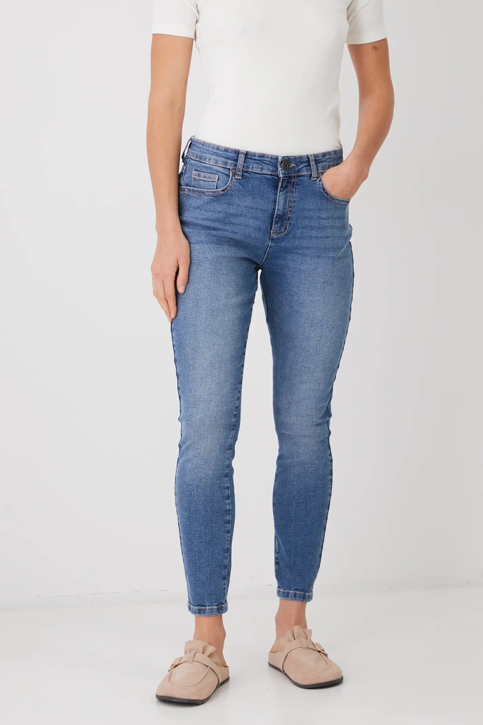 Rifle dámske skinny s praným efektom BASIC modrá RS25-SJD020