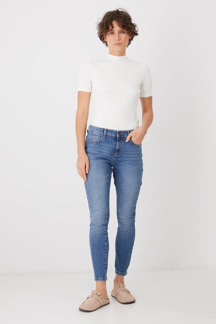 Rifle dámske skinny s praným efektom RS25-SJD020 modrá RS25