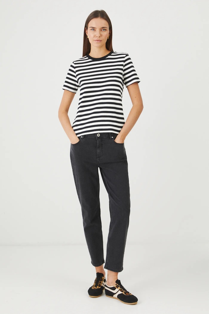Jeansy damskie mom fit z efektem sprania kolor czarny RS25.SJD031 czarny RS25