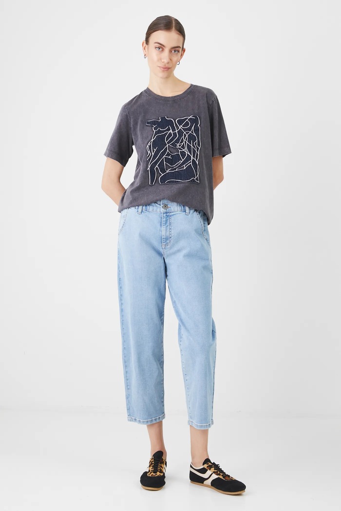 Jeansy damskie slouchy z efektem sprania kolor niebieski RS25.SJD409 niebieski RS25