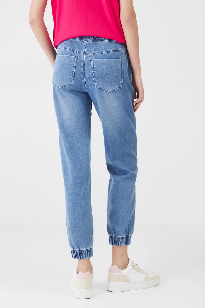 Odzież Jeansy damskie jogger z efektem sprania kolor granatowy RS25.SJD411 granatowy