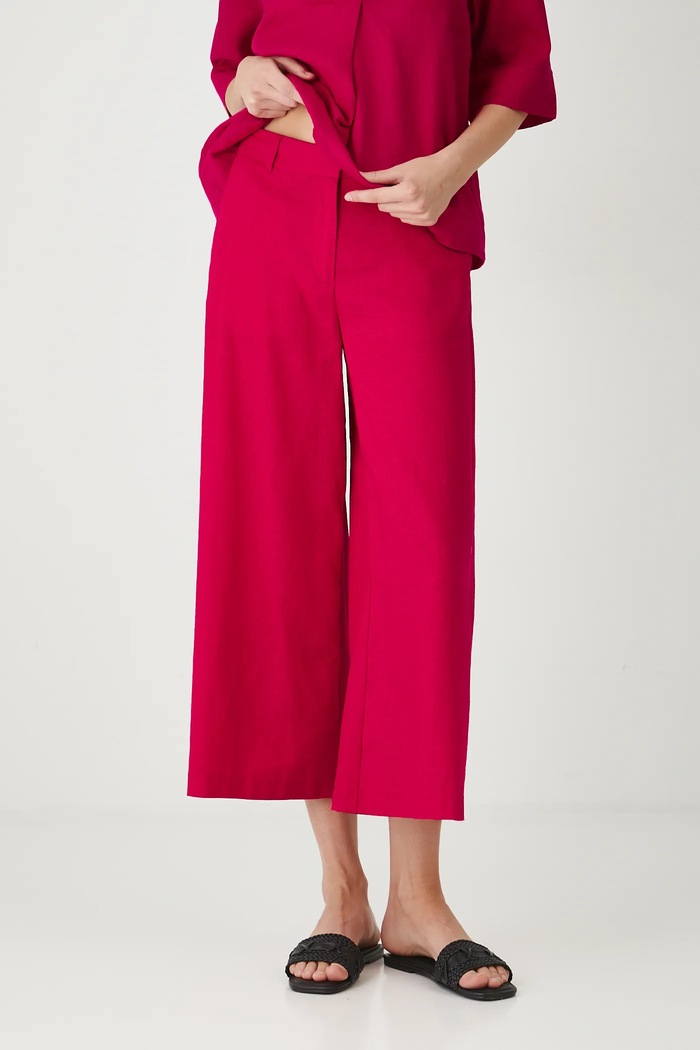 Spodnie z lnem damskie culottes gładkie kolor czerwony RS25-SPD900 czerwony RS25