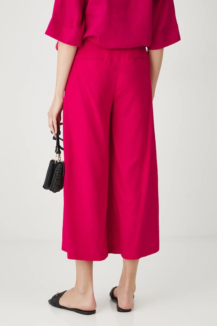 Spodnie z lnem damskie culottes gładkie kolor czerwony czerwony RS25-SPD900
