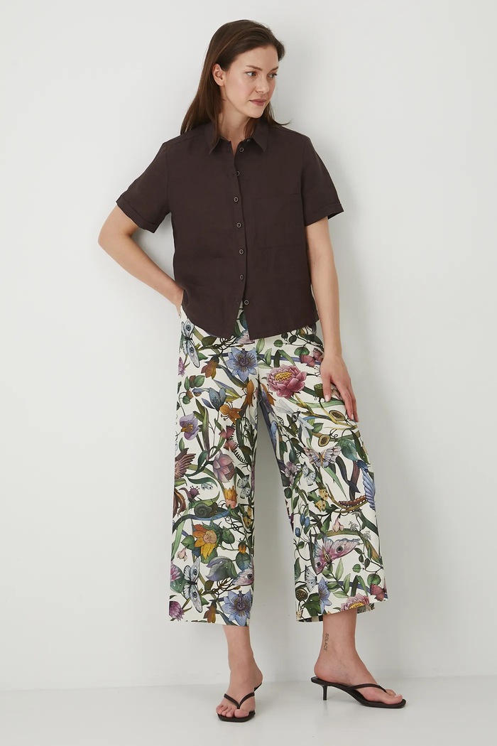 Lněné kalhoty dámské culottes, jednobarevné béžová barva RS25-SPD903 béžová RS25