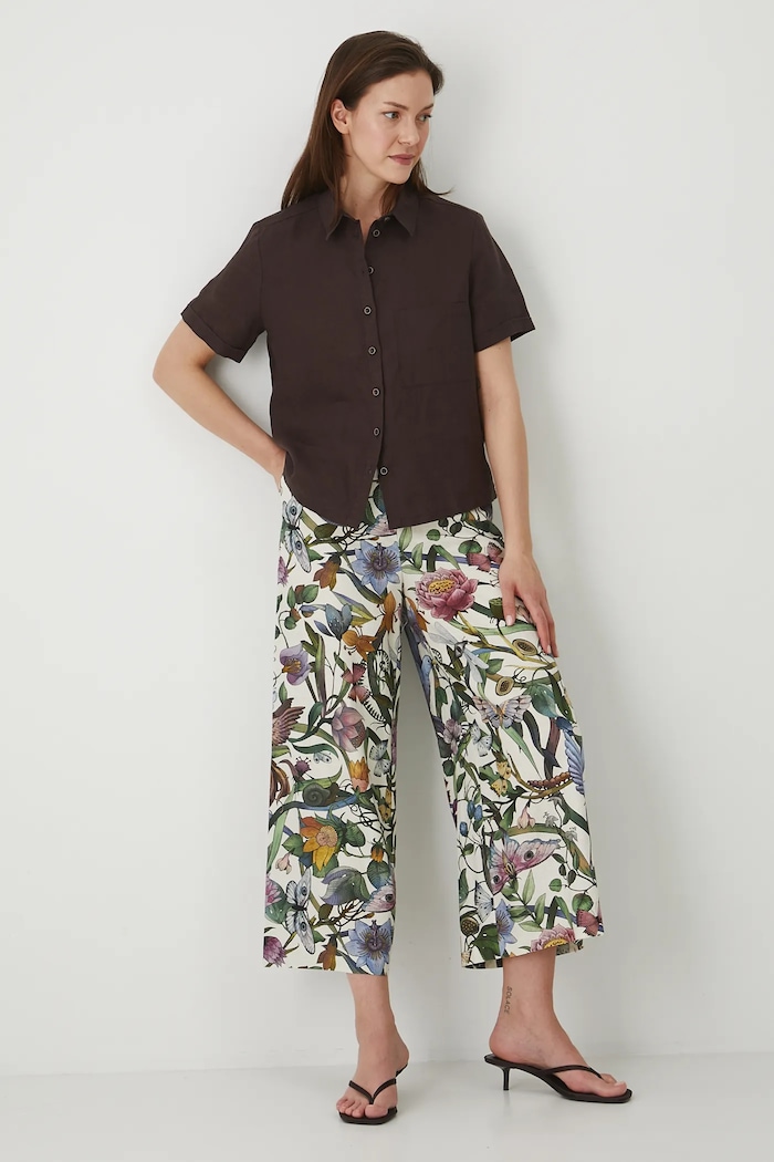 Lněné kalhoty dámské culottes, jednobarevné béžová barva RS25-SPD903 béžová RS25