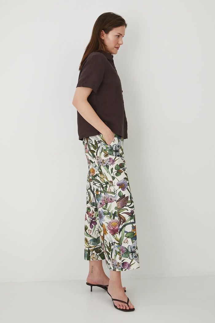 Lněné kalhoty dámské culottes, jednobarevné béžová barva béžová RS25-SPD903