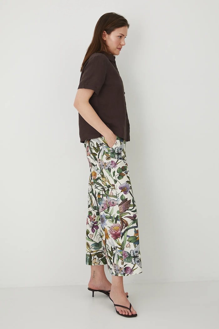 Lněné kalhoty dámské culottes, jednobarevné béžová barva béžová RS25-SPD903