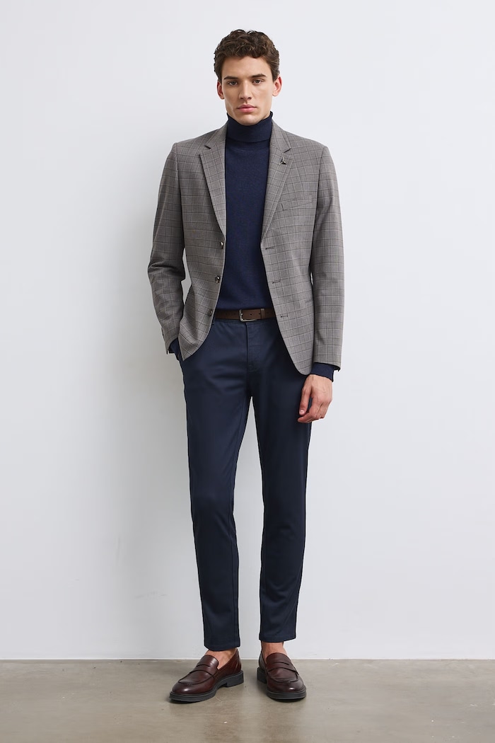 Spodnie chinos męskie bawełniane z elastanem z elastanem granatowy RS25-SPM010