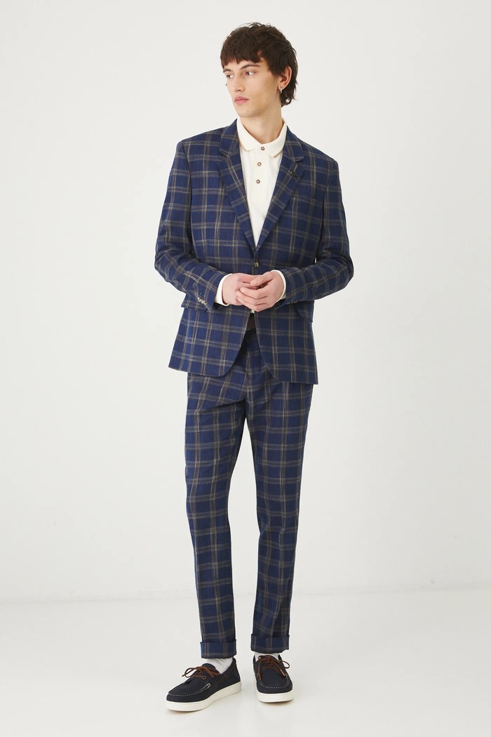 Spodnie męskie slim w kratę kolor granatowy RS25-SPM321 granatowy RS25