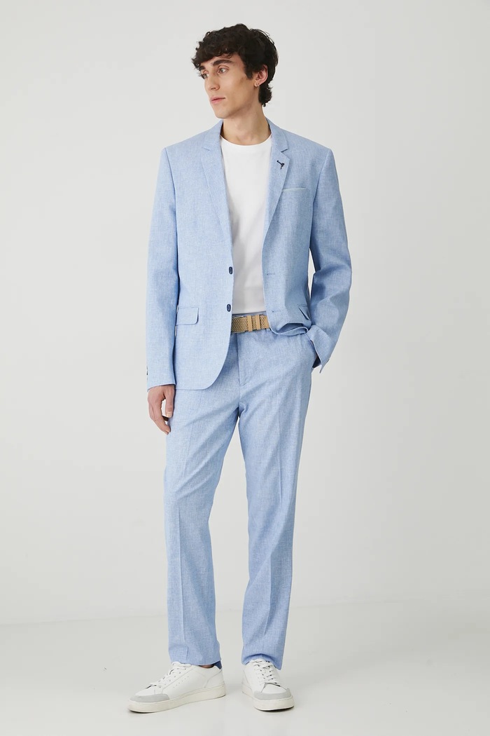 Medicine pantaloni din amestec de in potrivit albastru RS25-SPM821