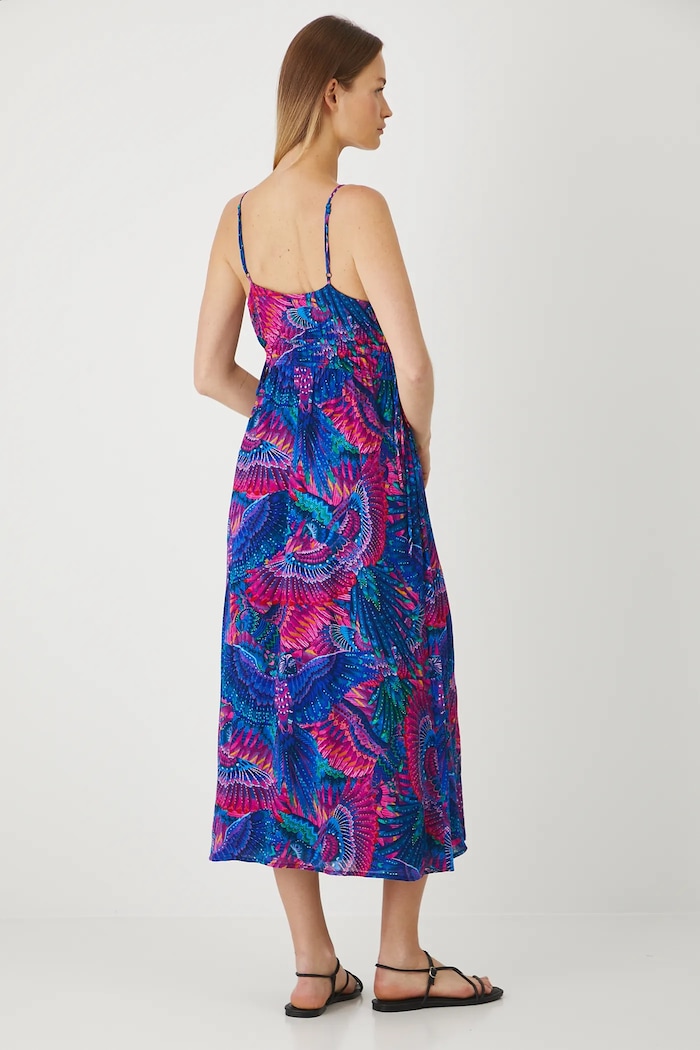 Odzież Sukienka damska midi z wiskozy kolor multicolor RS25-SUDA08 multicolor