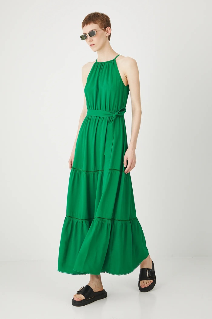 Medicine sukienka z domieszką lnu casual zielony RS25-SUDB01