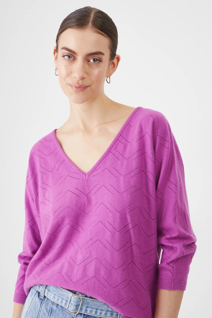 Sweter damski ażurowy z wiskozą kolor fioletowy fioletowy RS25-SWD040
