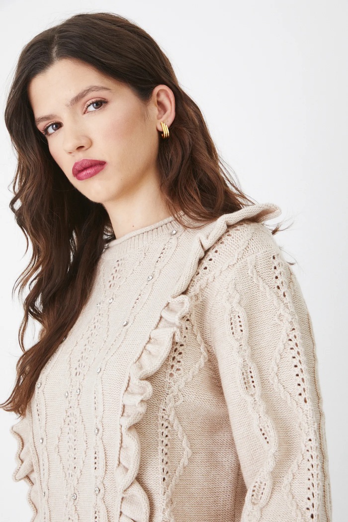 Sweter damski z aplikacją kolor beżowy beżowy RS25.SWD106