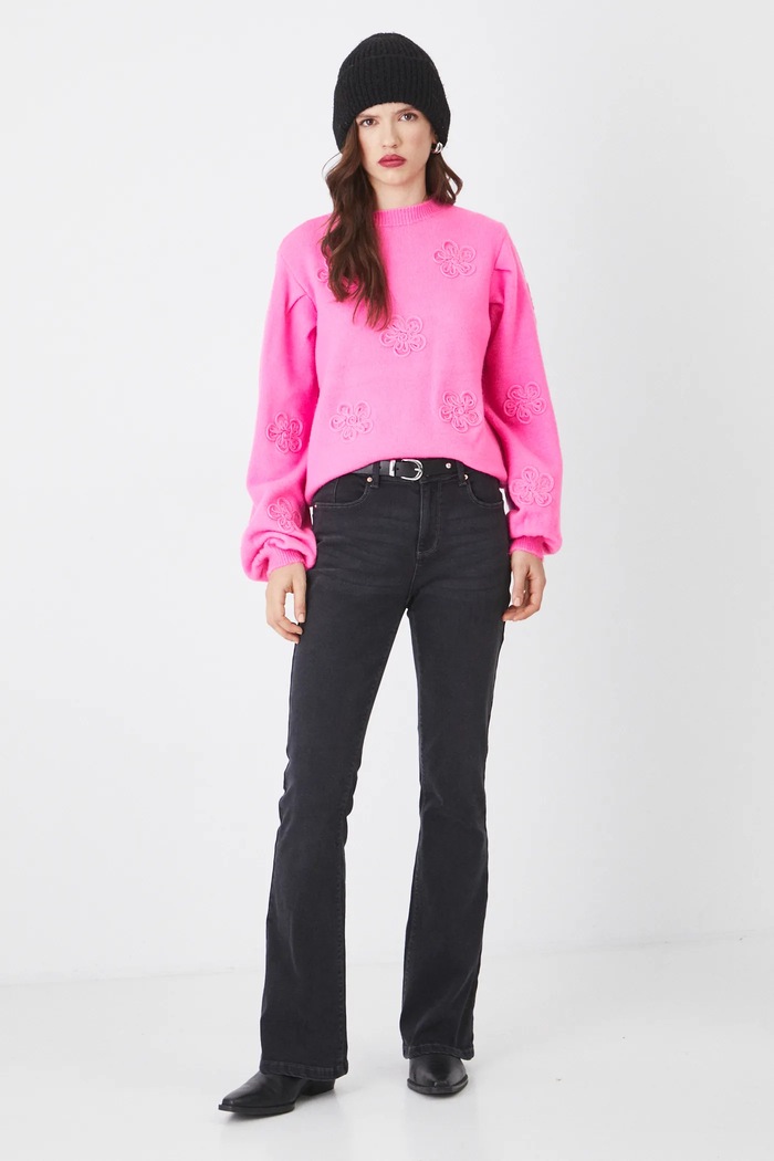 Sweter damski z ozdobną aplikacją kolor różowy RS25-SWD172 różowy RS25