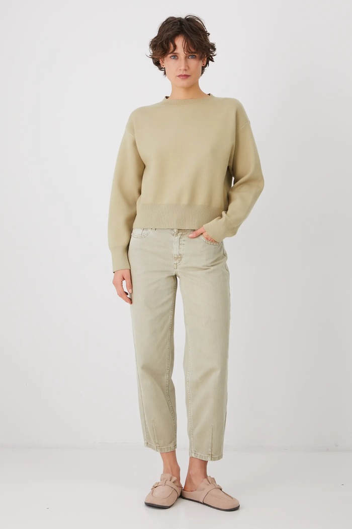 Sweter damski gładki z wiskozą kolor zielony RS25-SWD305 zielony RW25