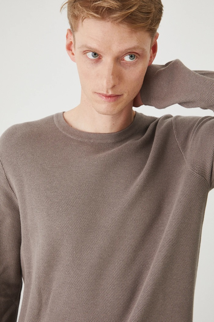 Sweter męski z fakturą kolor brązowy gładkie brązowy RS25-SWM020