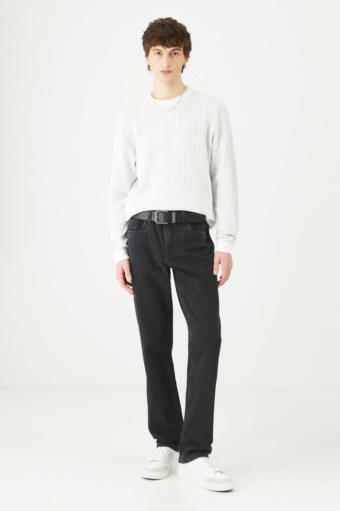 Sweter bawełniany męski z fakturą kolor szary RS25-SWM301 szary RS25