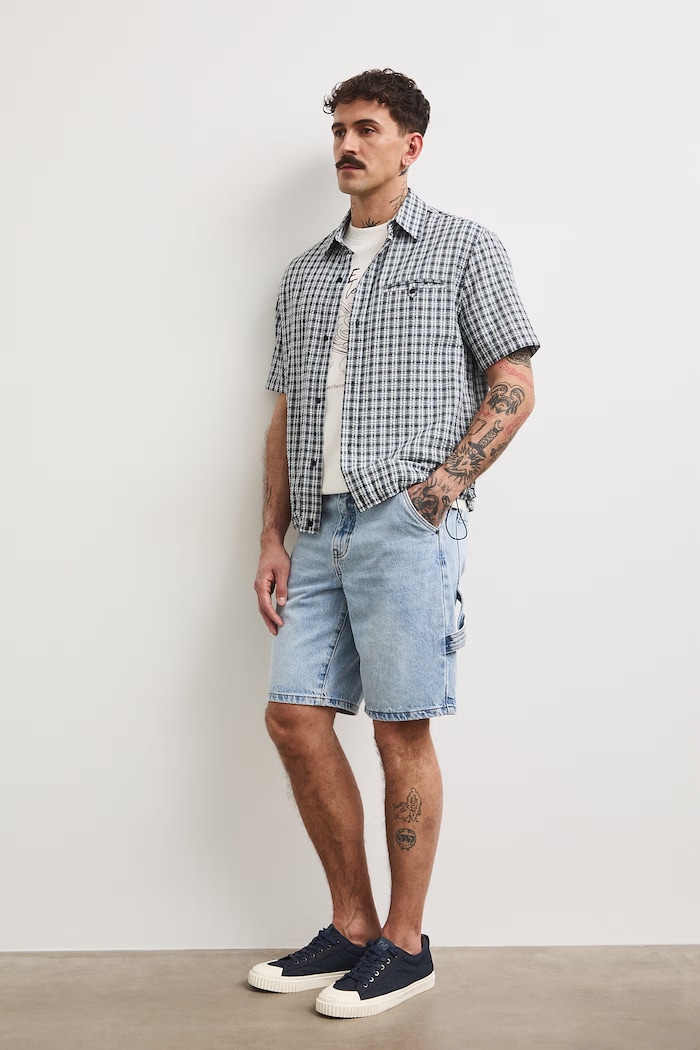 Szorty jeansowe męskie loose kolor niebieski jeans niebieski RS25-SZMC40