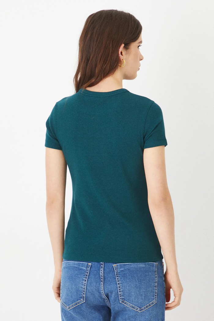 Odzież T-shirt damski prążkowany z modalem kolor zielony RS25-TSD010 turkusowy