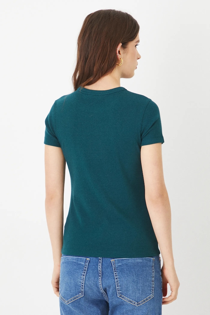 Odzież T-shirt damski prążkowany z modalem kolor zielony RS25-TSD010 turkusowy