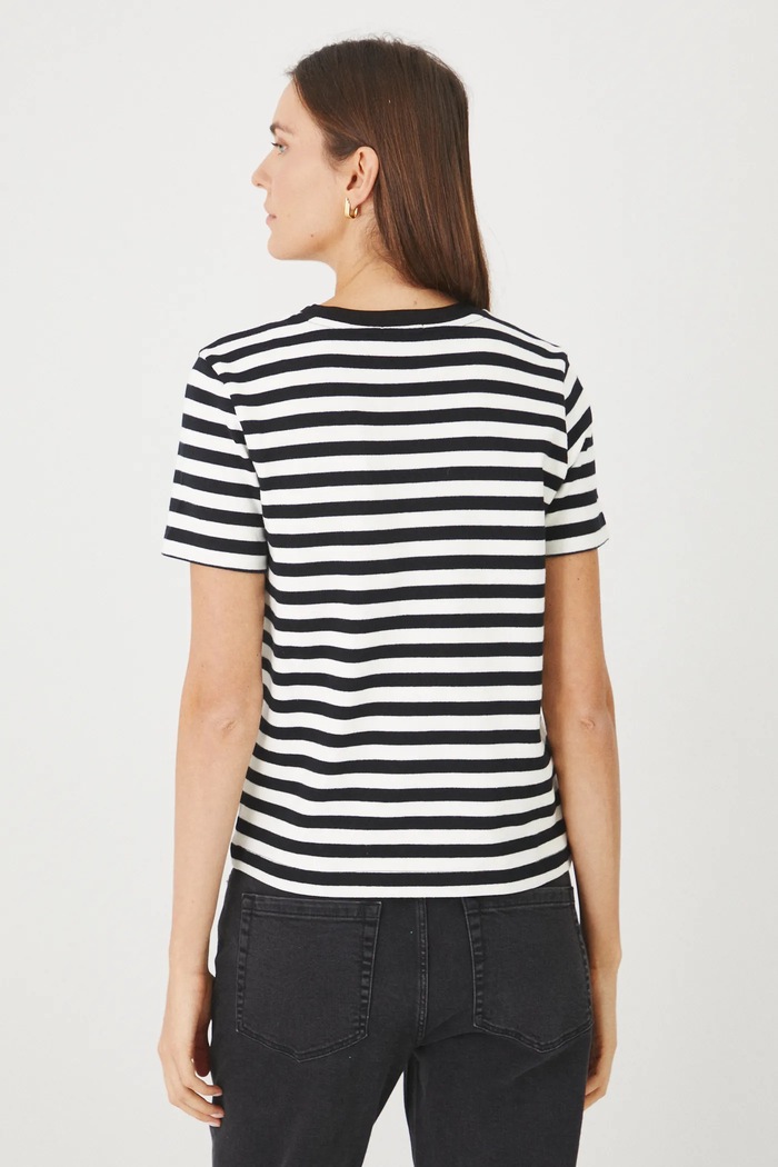 Odzież T-shirt bawełniany damski w pasy interlock kolor czarny RS25-TSD030 czarny