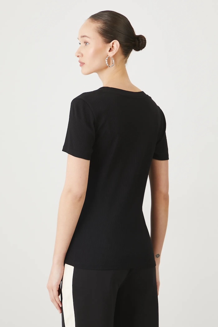Odzież T-shirt bawełniany damski z elastanem prążkowany kolor czarny RS25-TSD031 czarny