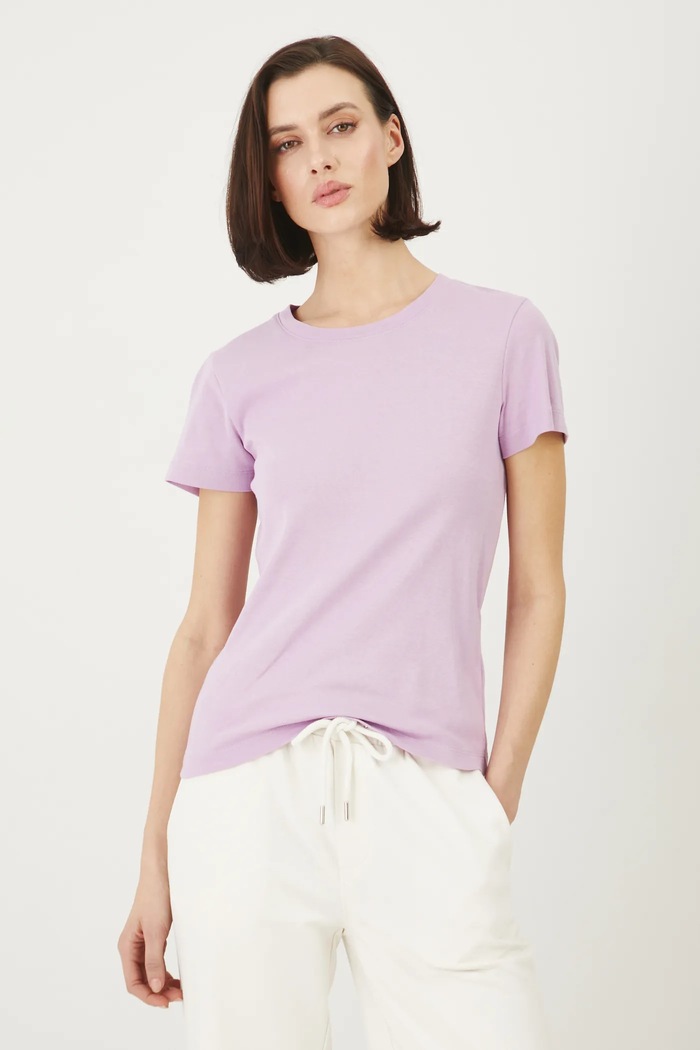 T-shirt bawełniany damski prążkowany kolor fioletowy bawełna fioletowy RS25-TSD053
