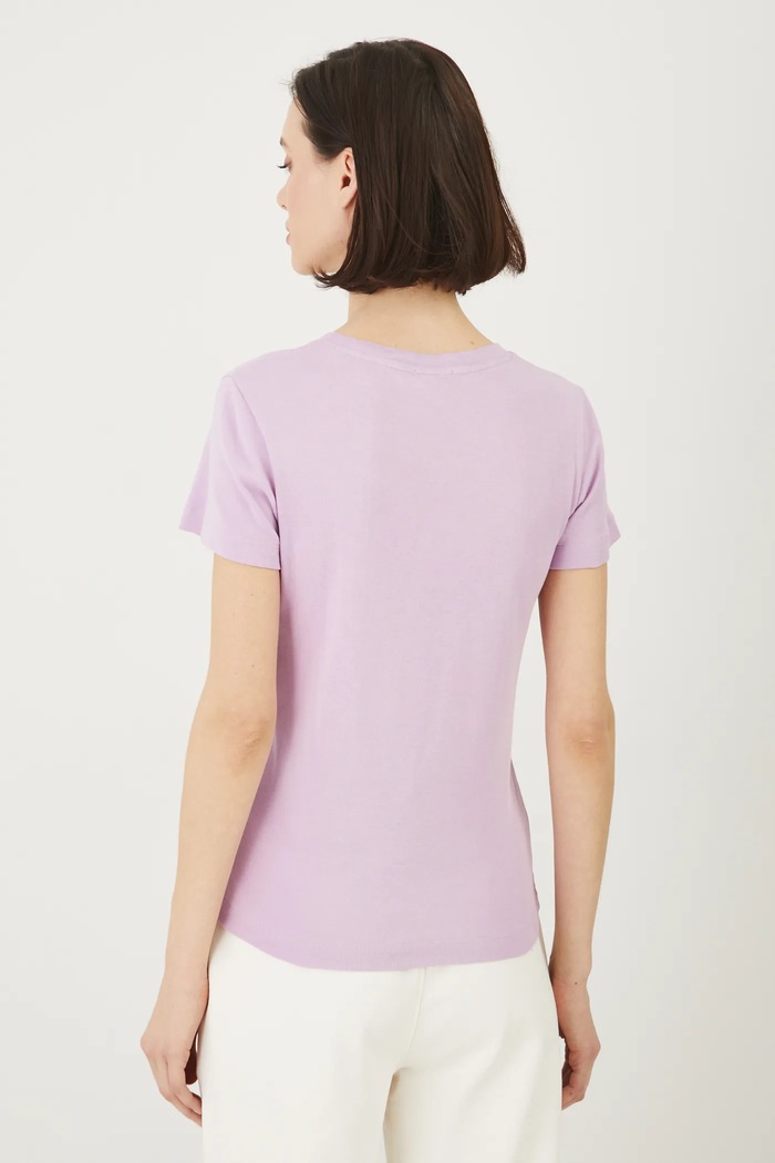 Odzież T-shirt bawełniany damski prążkowany kolor fioletowy RS25-TSD053 fioletowy