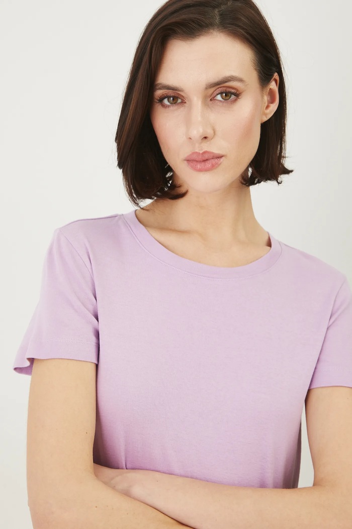T-shirt bawełniany damski prążkowany kolor fioletowy RS25-TSD053 fioletowy
