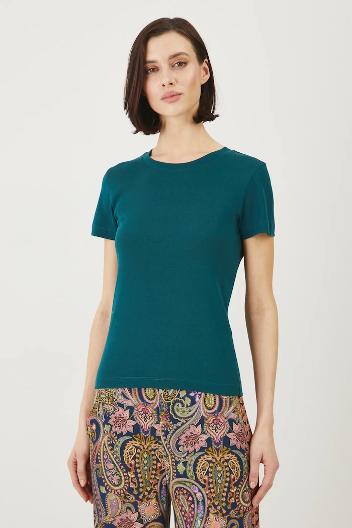 T-shirt bawełniany damski prążkowany kolor zielony turkusowy RS25-TSD053