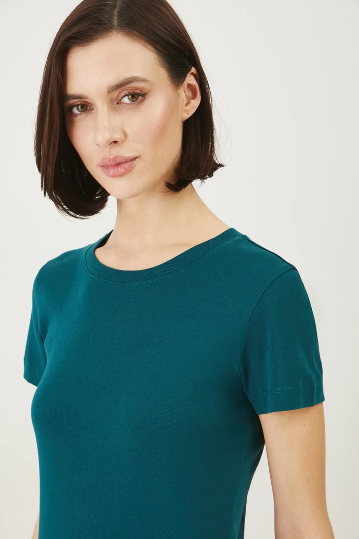 T-shirt bawełniany damski prążkowany kolor zielony RS25-TSD053 turkusowy