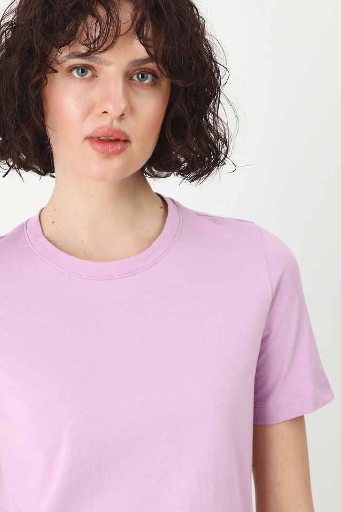 T-shirt bawełniany damski gładki kolor fioletowy fioletowy RS25-TSD054