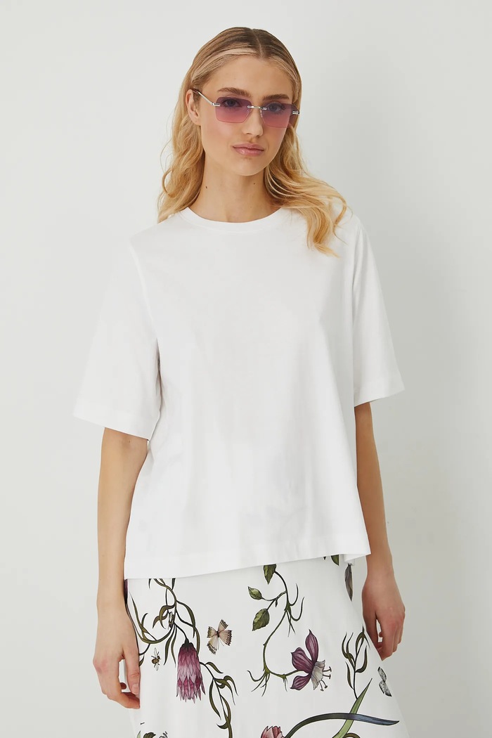 T-shirt bawełniany damski z elastanem gładki kolor biały biały RS25-TSD094