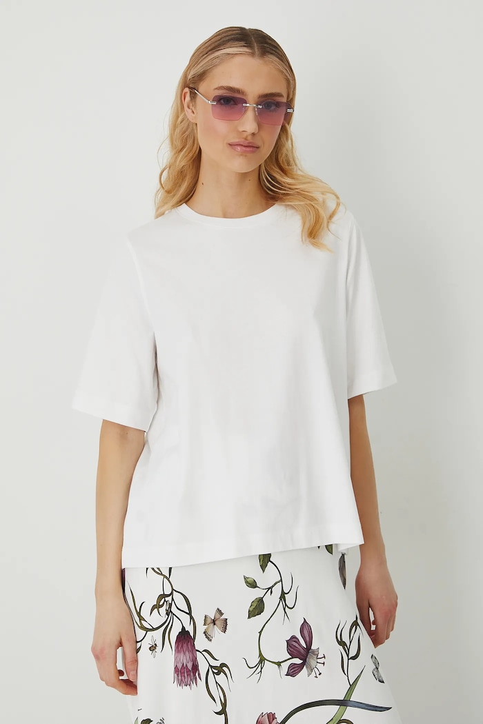 T-shirt bawełniany damski z elastanem gładki kolor biały biały RS25-TSD094