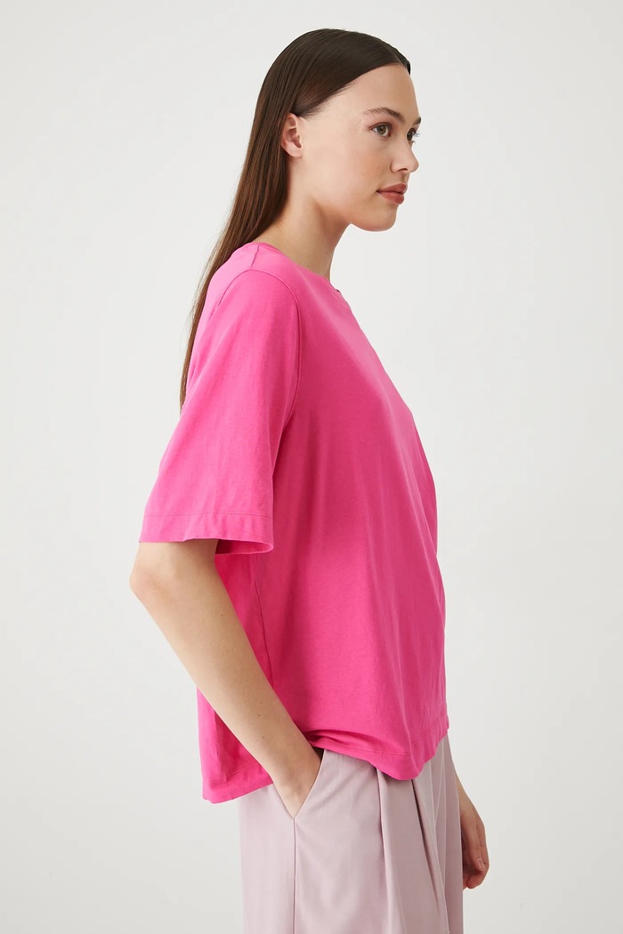 Odzież T-shirt bawełniany damski z elastanem gładki kolor różowy RS25-TSD094 różowy