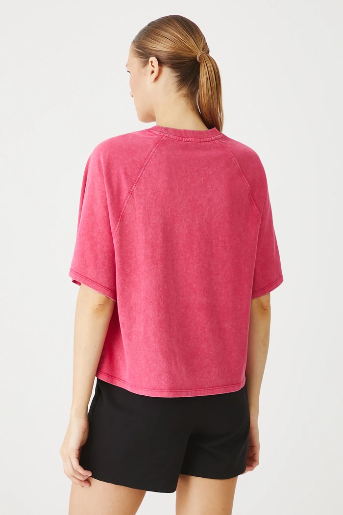 Odzież T-shirt bawełniany damski z efektem sprania kolor różowy RS25-TSD0A0 różowy