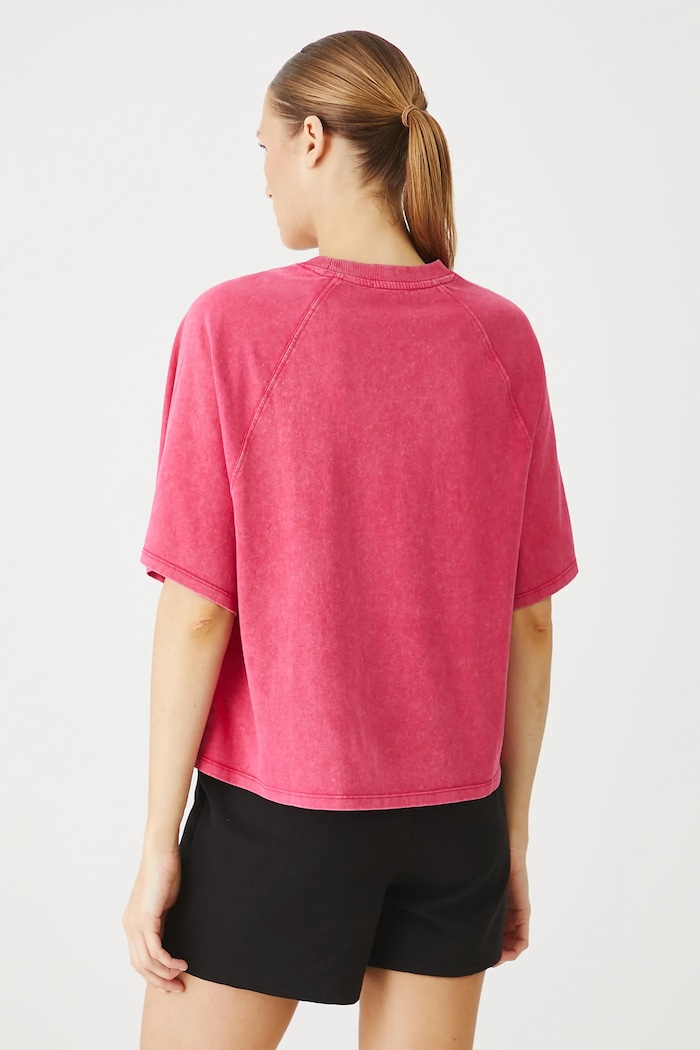 Odzież T-shirt bawełniany damski z efektem sprania kolor różowy RS25-TSD0A0 różowy