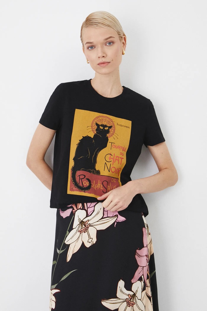 T-shirt bawełniany damski z kolekcji Eviva L'arte z elastanem kolor czarny RS25.TSD259 czarny RS25